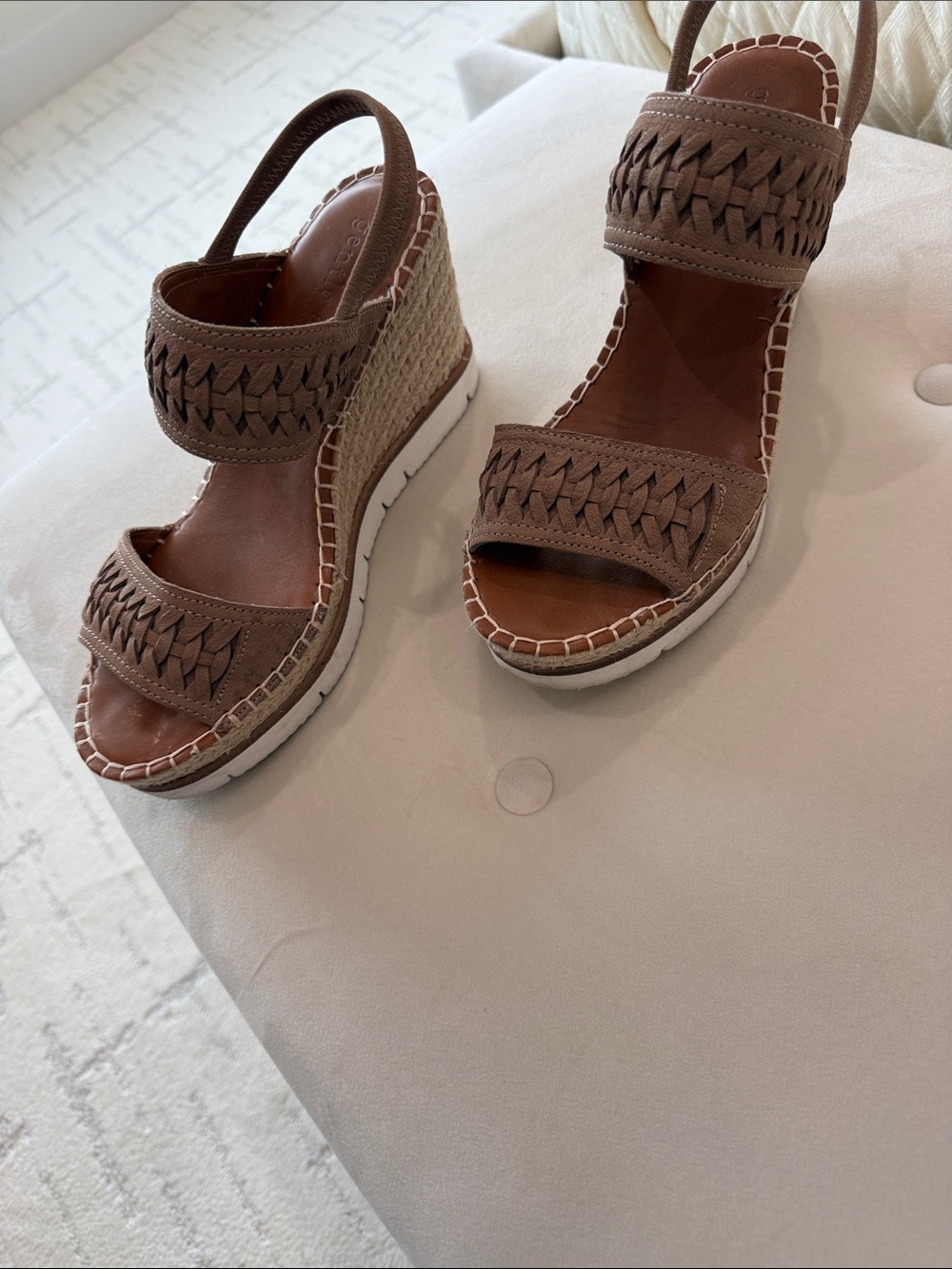 gentle souls Taupe Woven Espadrille Wedge Sandals